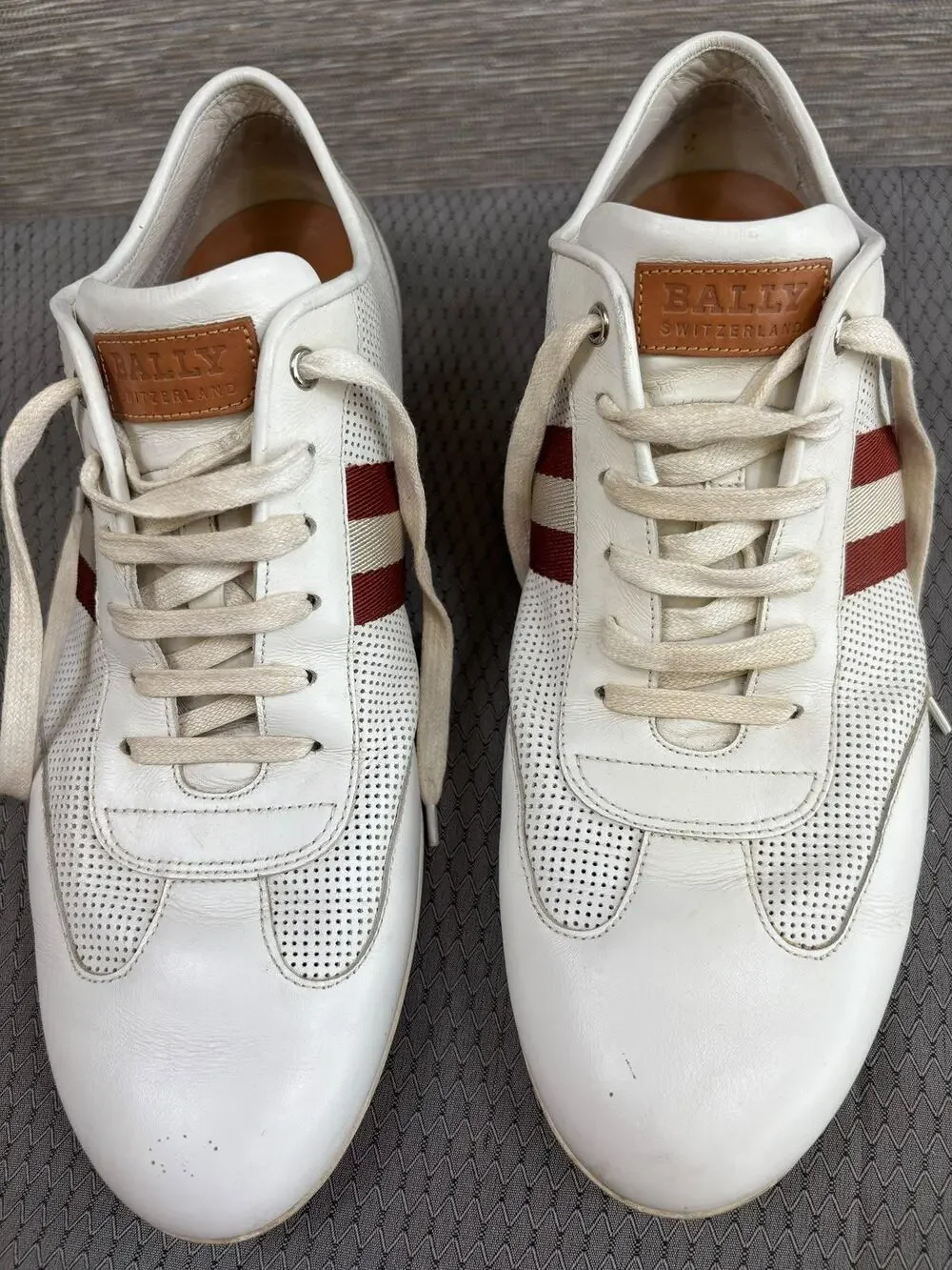 Bally Shoes Mens Size 12 White Leather Harlam Stripe Casual Sneakers Italy